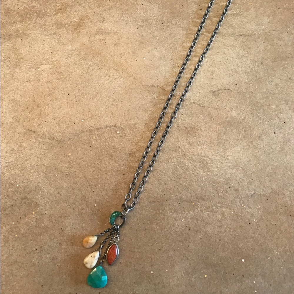 Silpada silver multi color drop stones necklace